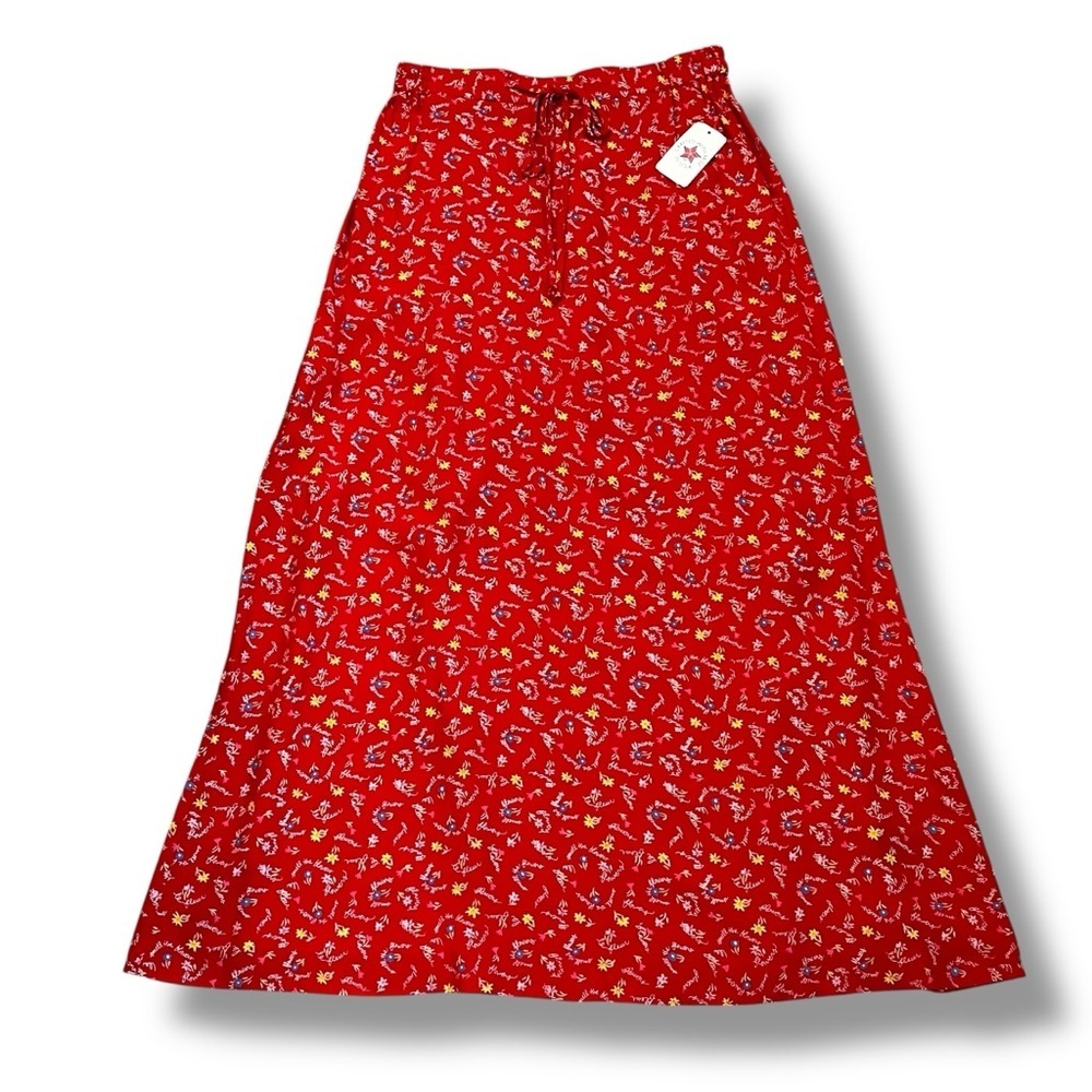 Ali Miles Maxi Skirt Medium Red Floral Print Rayon Vintage NWT